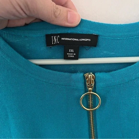 INC International Concepts Teal Quarter Zip Ribbed Sweater XXL - Picture 7 of 11